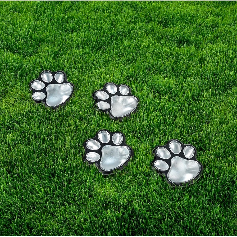 Ideaworks Solar LED Paw Print Pathway Lights Set of 4 Black JB9506‎ Garden Decor - Picture 2 of 11